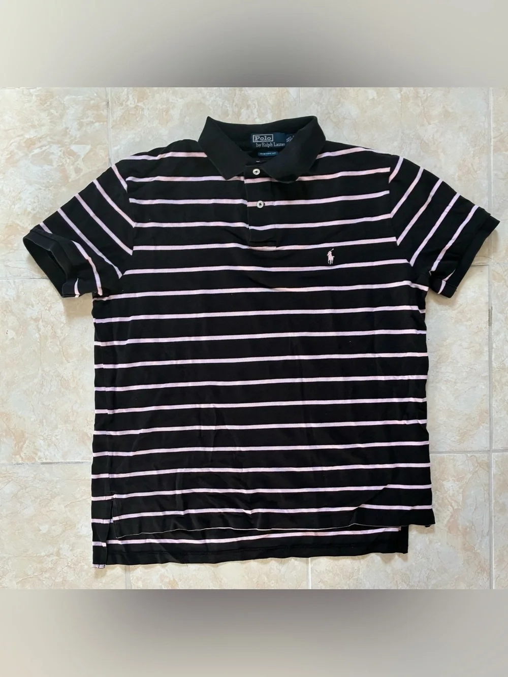 Ralph Lauren Black Polo with Pink Stripes